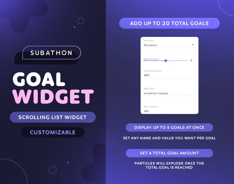 Goal Widget Scrolling Subathon Goal List Cute Minimal Customizable 20 Goal List for Twitch Streamers Streamelements OBS image 3