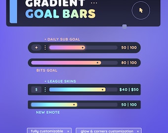 Glow Gradient Goal Widget | Minimal & Cute Goal Bars for Twitch Streamers | Fully Customizable | Streamelements OBS