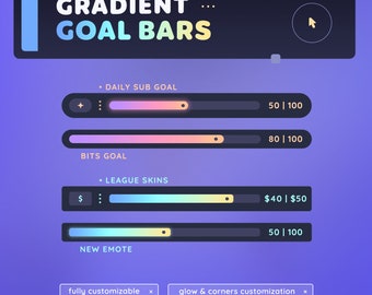 Glow Gradient Goal Widget | Minimal & Cute Goal Bars for Twitch Streamers | Fully Customizable | Streamelements OBS