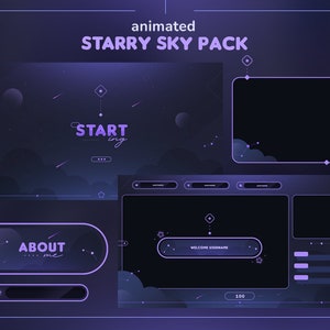 Starry Sky Animated Twitch Pack | Dreamy Midnight Stars Streamer Package | Overlays, Scenes, Transition, Panels, Alerts, Webcam Border
