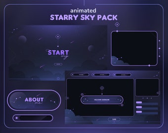 Starry Sky Animated Twitch Pack | Dreamy Midnight Stars Streamer Package | Overlays, Scenes, Transition, Panels, Alerts, Webcam Border