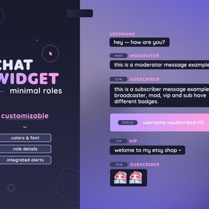 Minimal Chat Widget with Alerts — Simple Role Badges Customizable Custom Chat with Gradient Events Twitch Streamers |  Streamelements OBS