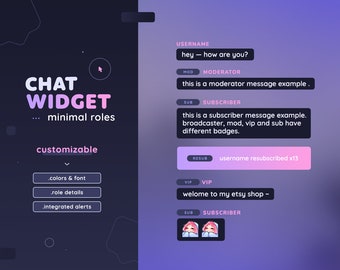 Minimal Chat Widget with Alerts — Simple Role Badges Customizable Custom Chat with Gradient Events Twitch Streamers |  Streamelements OBS