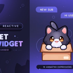 Tuxedo Cat Stream Pet | Cute Animated Cat Inside Box Mascot Twitch Widget | Reacts to Events & Custom Commands | 10 Expressions
