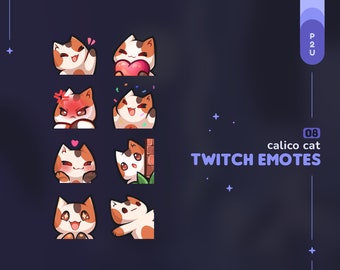Calico Cat Twitch Emotes Pack ||  8 Cute Kitty Cat Emotes for Twitch and Youtube Streamers or Discord