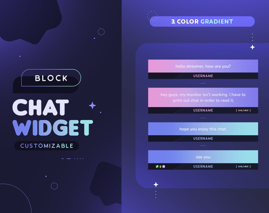 Gradient Block Chat Widget Customizable 3 Color Gradient Minimal Custom