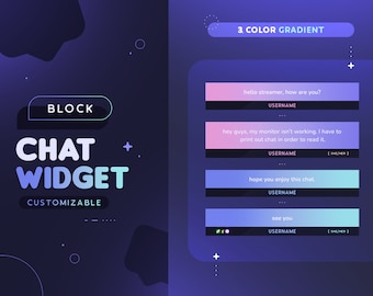 Widget de chat de bloc dégradé | Chat personnalisé minimal personnalisable à 3 dégradés de couleurs pour les streamers Twitch | Éléments de flux et OBS