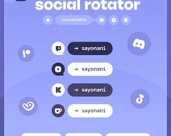Social Media Rotator Widget ⟢ (15) Slides and (45)+ Icons  •  Customizable colors, fonts, times | Twitch Youtube Kick  •  StreamElements OBS