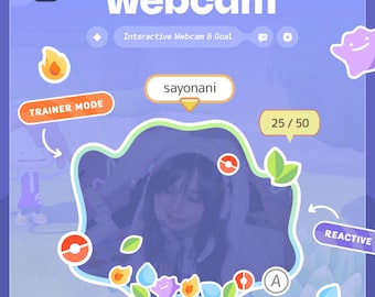 Pokopia Reactive Webcam, Goal & Info Widgets ⟢ Falling Badges and Pokémon Trainer Mode • Customizable • Twitch Youtube StreamElements OBS