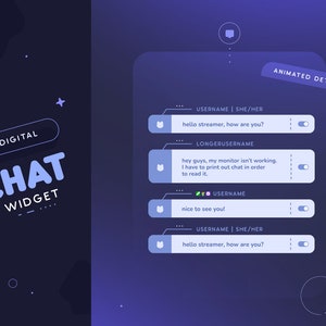 Digital Kitty Twitch Chat Widget  | Animated Blue Chatbox for Streamers | Pronouns and Badges | Matches Digital Kitty Pack