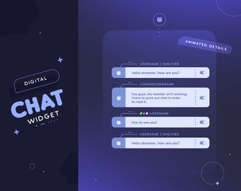 Digitale Kitty Twitch-chatwidget | Geanimeerde blauwe chatbox voor streamers | Voornaamwoorden en insignes | Komt overeen met het Digital Kitty-pakket