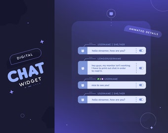 Widget de chat numérique Kitty Twitch | Boîte de discussion bleue animée pour les streamers | Pronoms et insignes | Correspond au pack Digital Kitty