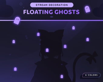 Animated Ghosts Stream Decoration  | 6 Floating Halloween Spook Ghosts For Streamers and Vtubers | White Blue Pink Yellow Purple Green | OBS
