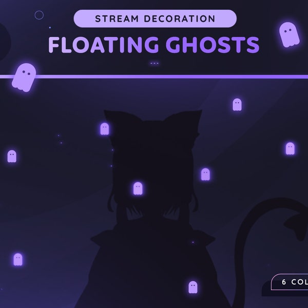 Animated Ghosts Stream Decoration  | 6 Floating Halloween Spook Ghosts For Streamers and Vtubers | White Blue Pink Yellow Purple Green | OBS