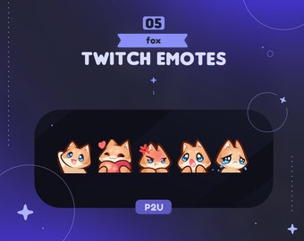 5 Fox Twitch Emotes Pack || Cute Fox Emotes for Twitch & Youtube Streamers or Discord | Hi Love Mad Wow Sad
