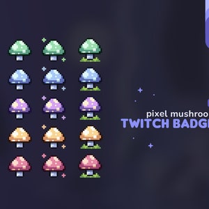 Emblemas Pixel Mushroom Twitch Sub e Bits || 15 emblemas de cogumelo Pixel Art