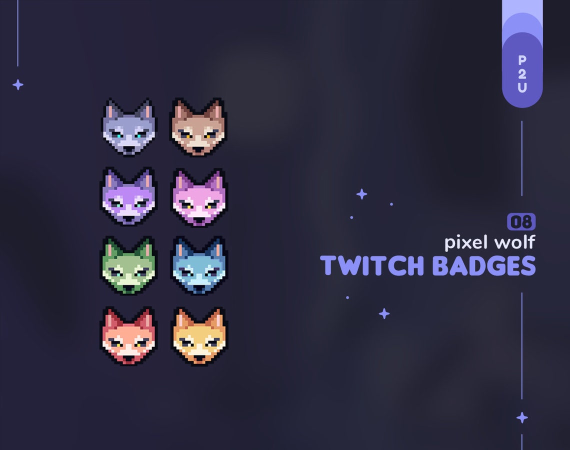 Pixel Wolf Twitch Sub & Bits Badges || 8 Wolf 8-bit Pixel Art Loyalty ...