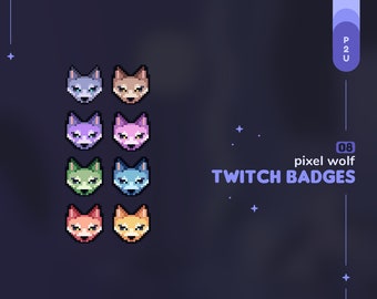 Pixel Wolf Twitch Sub & Bits Badges || 8 Wolf 8-Bit Pixel Art Loyalty Badges