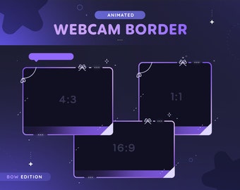 Animated Bow Webcam Border | 3 Cute Purple & Lavender Webcam Frame for Streamers | Twitch Youtube Tiktok Facebook Camera Overlay | OBS