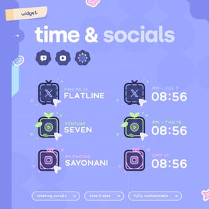 Time & Social Media Rotator ⟢  Date and Time • (20) Slides • Fully Customizable // Twitch Youtube Tiktok Streamers | Streamelements OBS