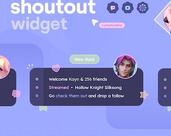 Shoutout Widget  ⟢   Reacts to Raids, Friends & Command  •  Customizable  |  Twitch and Youtube ⋮ Streamelements OBS