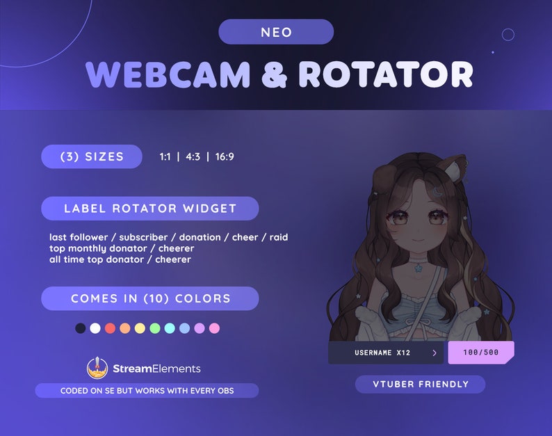 Neo Webcam & Event Rotator Widget | 10 Color Minimal Cyber Webcam ...