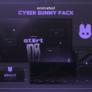 Cyber Bunny Purple Twitch Pack | Animated Glitch Bunny Streamer Package | Overlays, Stream Scenes, Panels, Alerts & Webcam Border