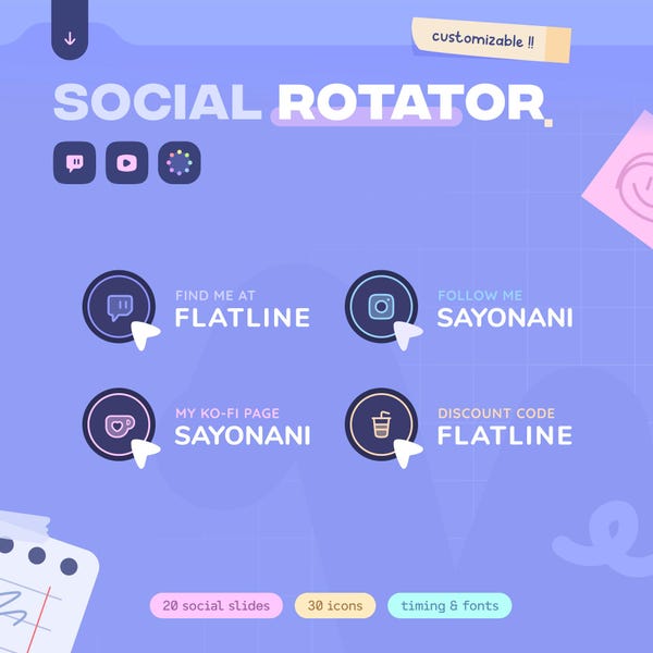 Haga clic en Social Media Rotator ⟢ (30) Íconos • (20) Diapositivas • Totalmente personalizable // Twitch Youtube Tiktok Streamers / Streamelements Widget • OBS