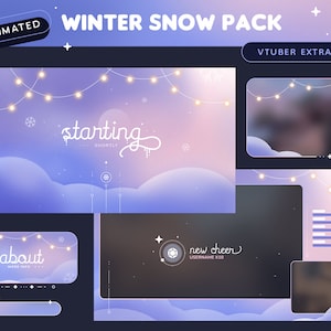 Paquete de Twitch animado Winter Snow / Paquete Streamer navideño de estética suave / Superposiciones, Transición, Paneles, Alertas, Cámara web / Vtuber / OBS