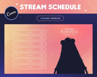 Orange Starry Stream Schedule Template | Minimal Gradient Streamer and Vtuber Weekly Stream Schedule | Twitch Youtube | Canva Template