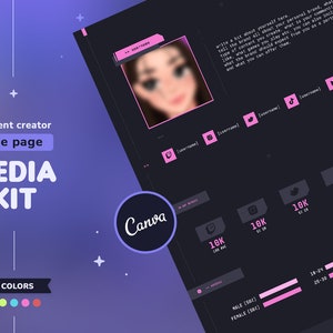 Media Kit Template For Content Creators | 1 Page 5 Colors Minimal Mediakit for Streamers and Influencers | Canva & PS Compatible