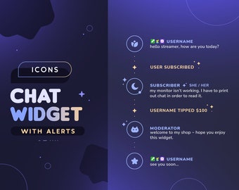 Icon Chat Widget with Alerts  | Customizable Animated 7 Icons & Sparkles Custom Chat for Streamers |  Twitch Youtube Facebook