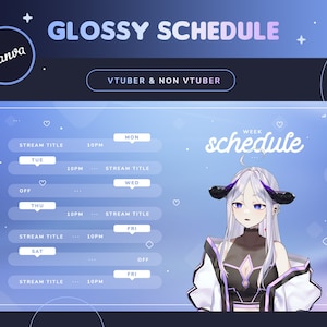 Glossy Stream Schedule Template | Minimal Clean Streamer and Vtuber Weekly Stream Schedule | Twitch Youtube | Canva Template