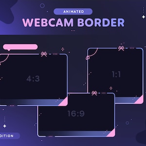 Animated Bow Webcam Border | 3 Cute Pink and Purple Webcam Frame for Streamers | Twitch Youtube Tiktok Facebook Camera Overlay | OBS