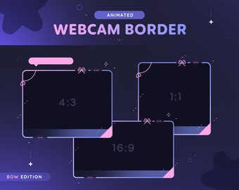 Animated Bow Webcam Border | 3 Cute Pink and Purple Webcam Frame for Streamers | Twitch Youtube Tiktok Facebook Camera Overlay | OBS