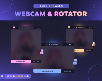 Browser Webcam & Event Rotator Widget | 8 Color Cute Retro Webcam Border with Sub Goal + Labels for Twitch Streamers | Vtuber | OBS