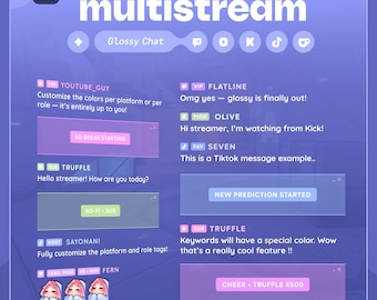 Glossy Multistream Chat ⟢ Twitch Youtube Kick Tiktok Ko-fi  •  Alerts, Vertical, Horizontal & Full Screen • Customizable StreamElements OBS