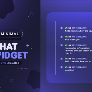 Widget de chat Carrés minimaux | Chat personnalisé en ligne simple personnalisable pour les streamers Twitch | Pronoms | Éléments de flux et OBS