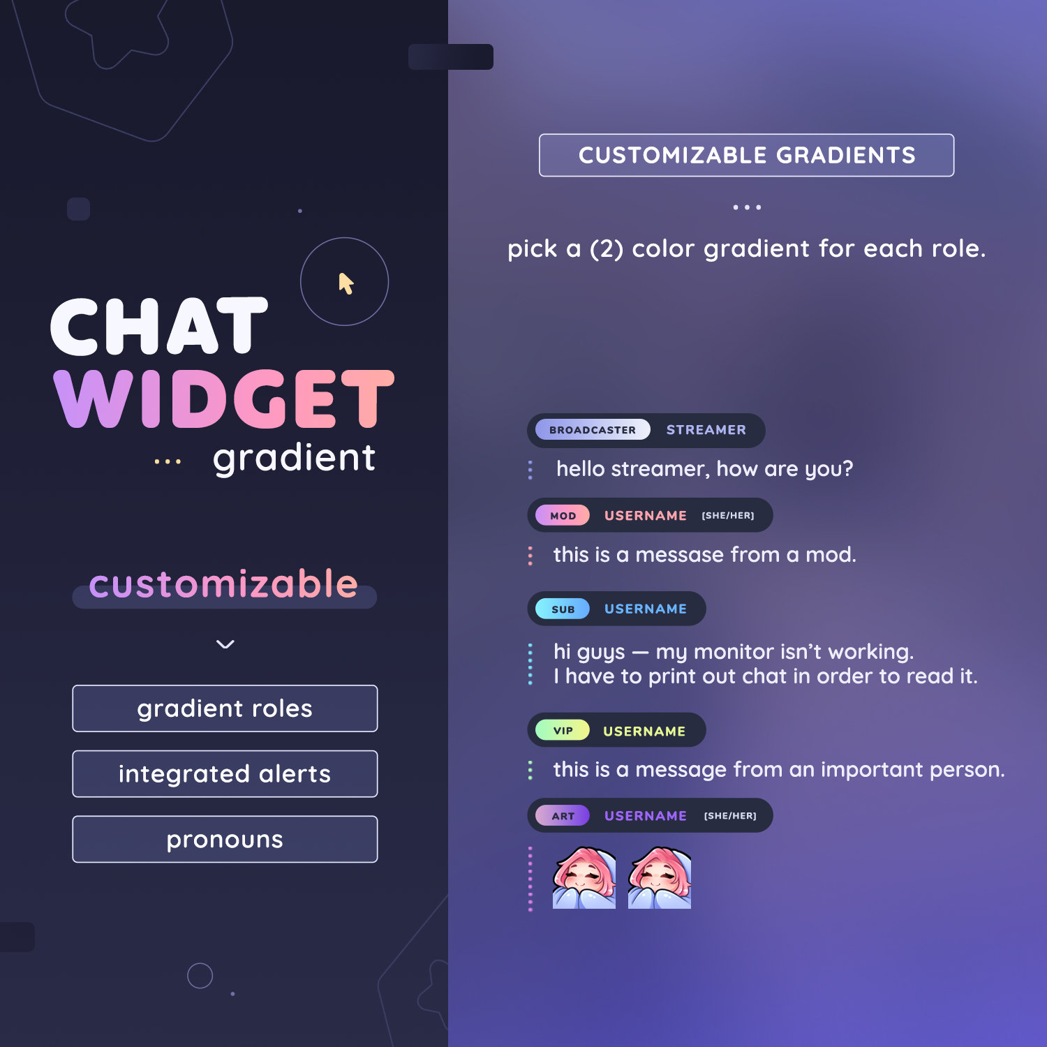 Gradient Roles Chat Widget With Alerts — Minimal Fully Customizable ...