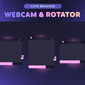 Pu&ograve; includere: Tre finestre del browser con un bagliore rosa, etichettate "Webcam & Rotator" con il testo "Cute Browser" sopra.