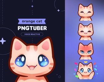 Orange Cat PNGtuber Model | Stream Mascot 5 Expressions & 14 Files for OBS and Discord | Voice Reactive | Twitch Streamer Vtuber V-tuber