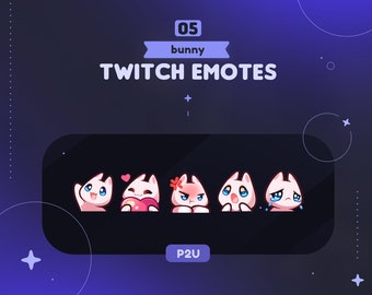 5 Bunny Twitch Emotes Pack || Cute Pink Bunny Emotes for Twitch & Youtube Streamers or Discord | Hi Love Mad Wow Sad
