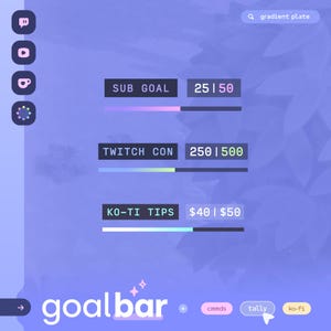 Gradient Plate Goal — Twitch, Youtube & Ko-fi  •  Chat Commands, Tally, Reset, Restart  // StreamElements OBS
