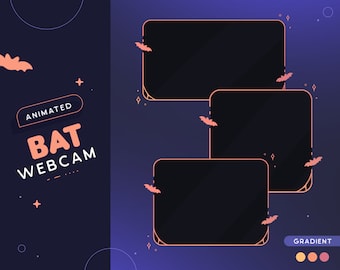 Halloween Animated Gradient Bat Webcam Frames | 3 Spooky Orange & Yellow Webcam Borders for Streamers