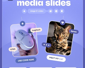 Widget de diapositivas multimedia ⟢ Imágenes y videos • 6 diapositivas • Colores, tiempo, tamaño y sonidos personalizables / Twitch Youtube Kick • StreamElements OBS