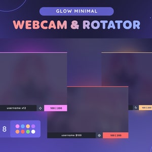 Minimalistyczny widżet kamery internetowej i rotatora zdarzeń | 8-kolorowa prosta szara ramka kamery internetowej z świecącym światłem Sub Goal + etykiety dla streamerów Twitch | Streamelements OBS