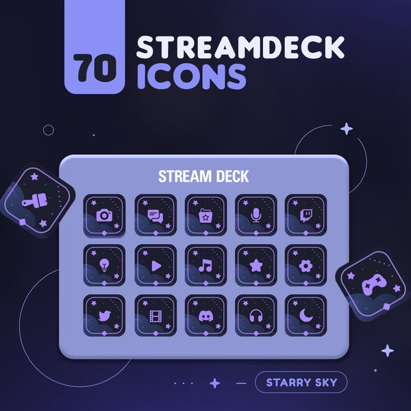 Set di icone Streamdeck Cielo stellato / Pacchetto di oltre 70 icone Cielo viola per Elgato Streamdeck + 2 salvaschermi / Risorse per Streamer Twitch