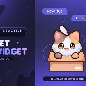 Calico Cat Stream Pet | Cute Animated Cat Inside Box Mascot Twitch Widget | Reacts to Events & Custom Commands | 10 Expressions