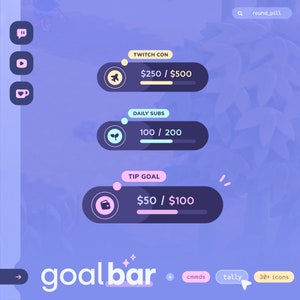 Round Pill Goal Widget — Twitch, Ko-fi & Youtube  •  35 Icons, Confetti and Animations  •  Chat Commands, Tally, Reset // StreamElements OBS