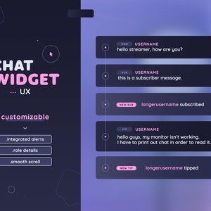 UX Chat Widget with Alerts — Minimal Roles Fully Customizable Custom Chat with Events |  Twitch Streamers |  Streamelements OBS